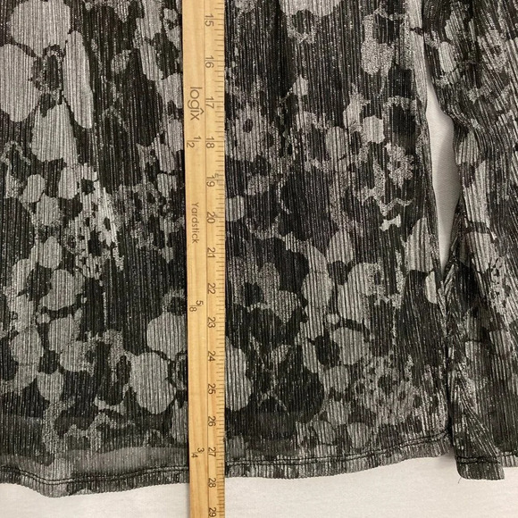 New Michael Michael Kors Gray White Floral Metallic Round Neck Ruffle Top Large - Picture 5 of 9